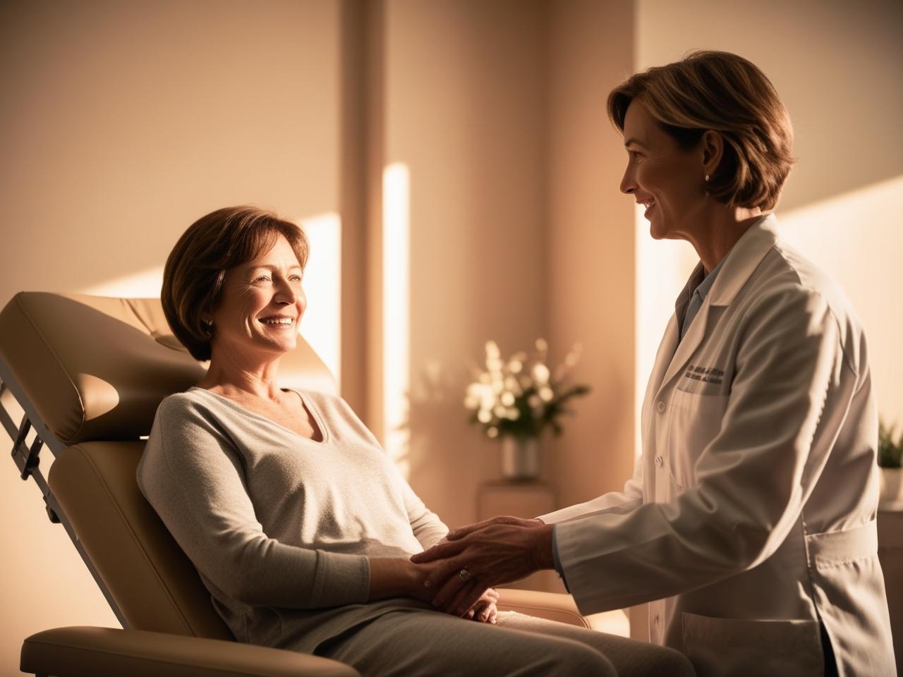 Modern wellness clinic with calm lighting, patient consultation, and holistic treatment setting.